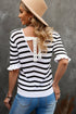 Striped Tie Back Flare Sleeve Knit Top